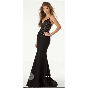 Morilee black fitted sequin formal gown prom dress Strappy Back Size 4
